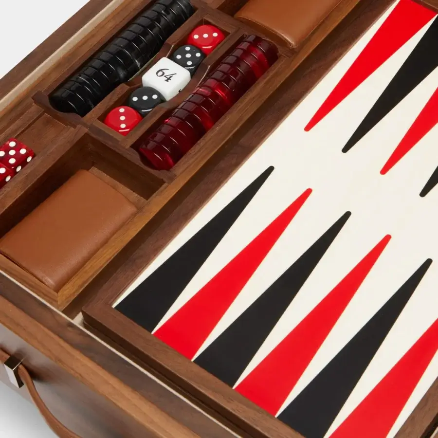 Exquisite Agresti Casino Passion gaming chest in medium brown wood with natural grain finish