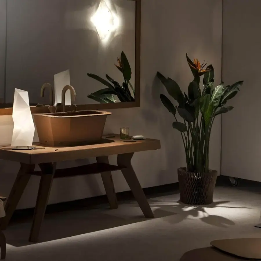 Exceptional Slamp Diamond floor lamp with a luminous white geometric silhouette and smooth finish