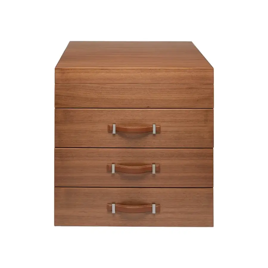 Luxury Agresti Casino Passion storage chest in medium-brown wood with smooth satin finish and textured leather handles