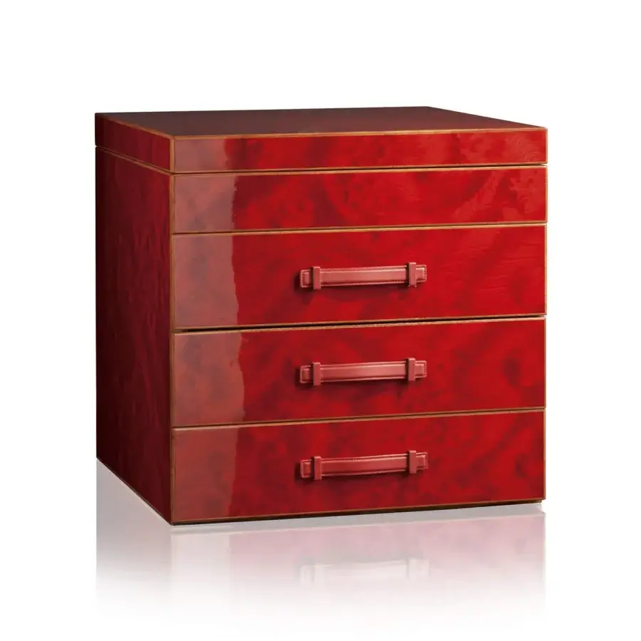 Exquisite Agresti Casino Passion game chest in glossy wood with burl grain and horizontal strap handles