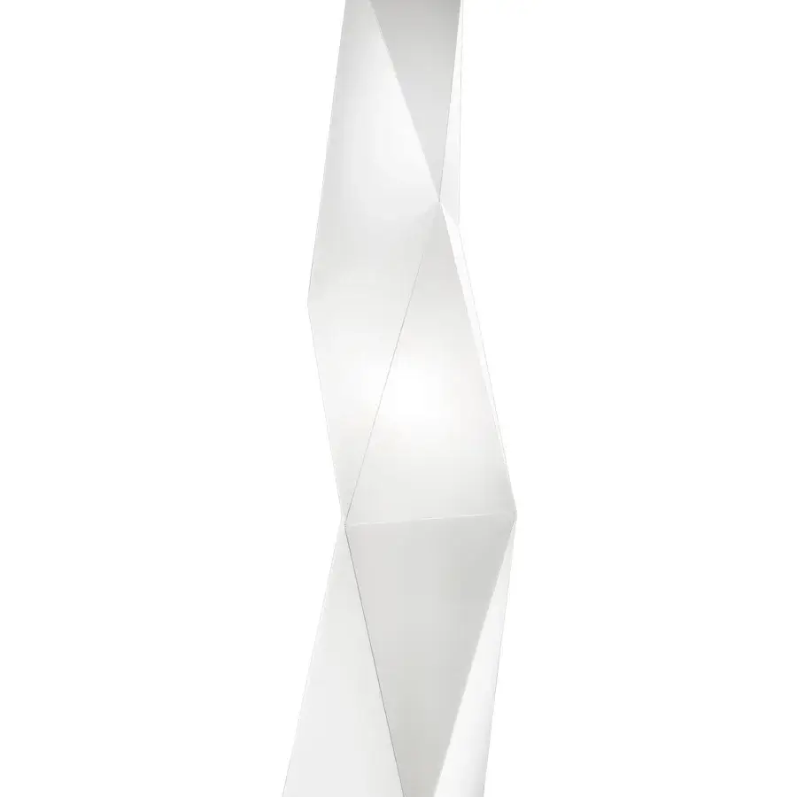 Distinguished Slamp Diamond floor lamp with a bright white geometric form and matte synthetic construction inspired by Brancusi’s work