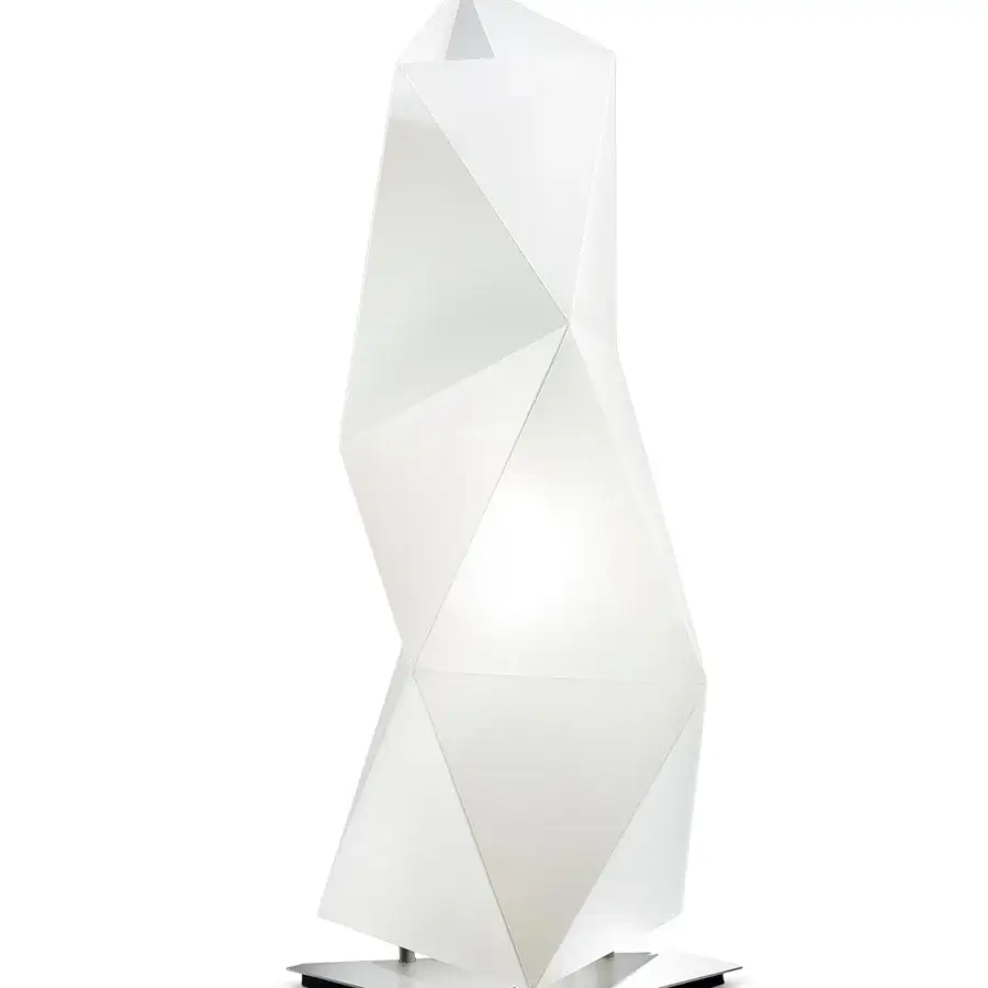 Exceptional Slamp Diamond lamp with a sculptural geometric form crafted in smooth white material and glossy metal base