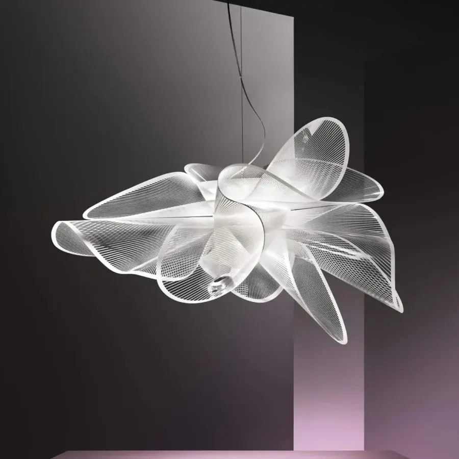 Elegant Slamp La Belle Étoile suspension lamp in transparent polymers with a white textured glossy surface