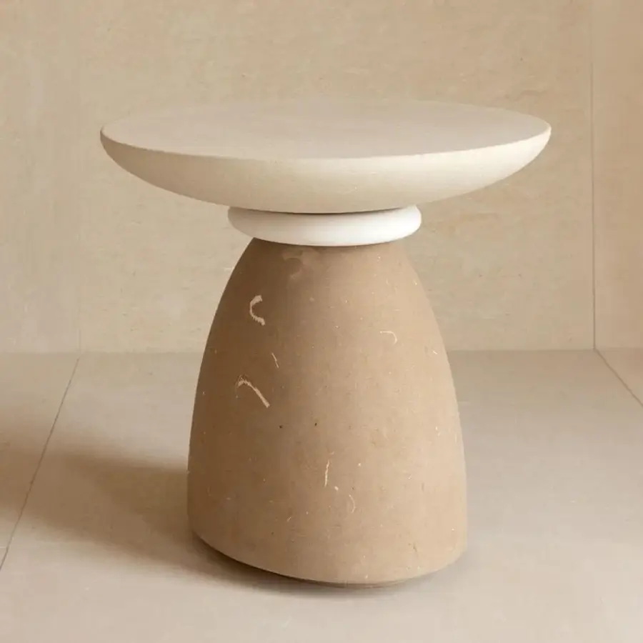 Elegant PIMAR Contemporary Geo coffee table in natural stone with matte textured finish and wide disc top