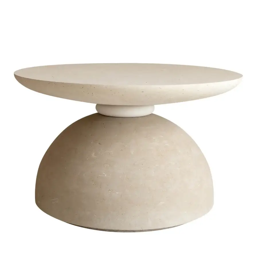 Luxurious PIMAR Contemporary Geo coffee table in natural stone featuring matte textured finish and wide circular top