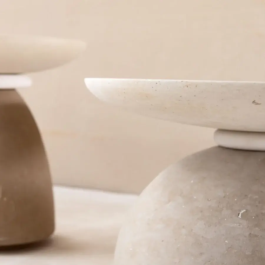 Exquisite PIMAR Contemporary Geo coffee table crafted from natural stone featuring matte off-white cream and brownish-gray finishes