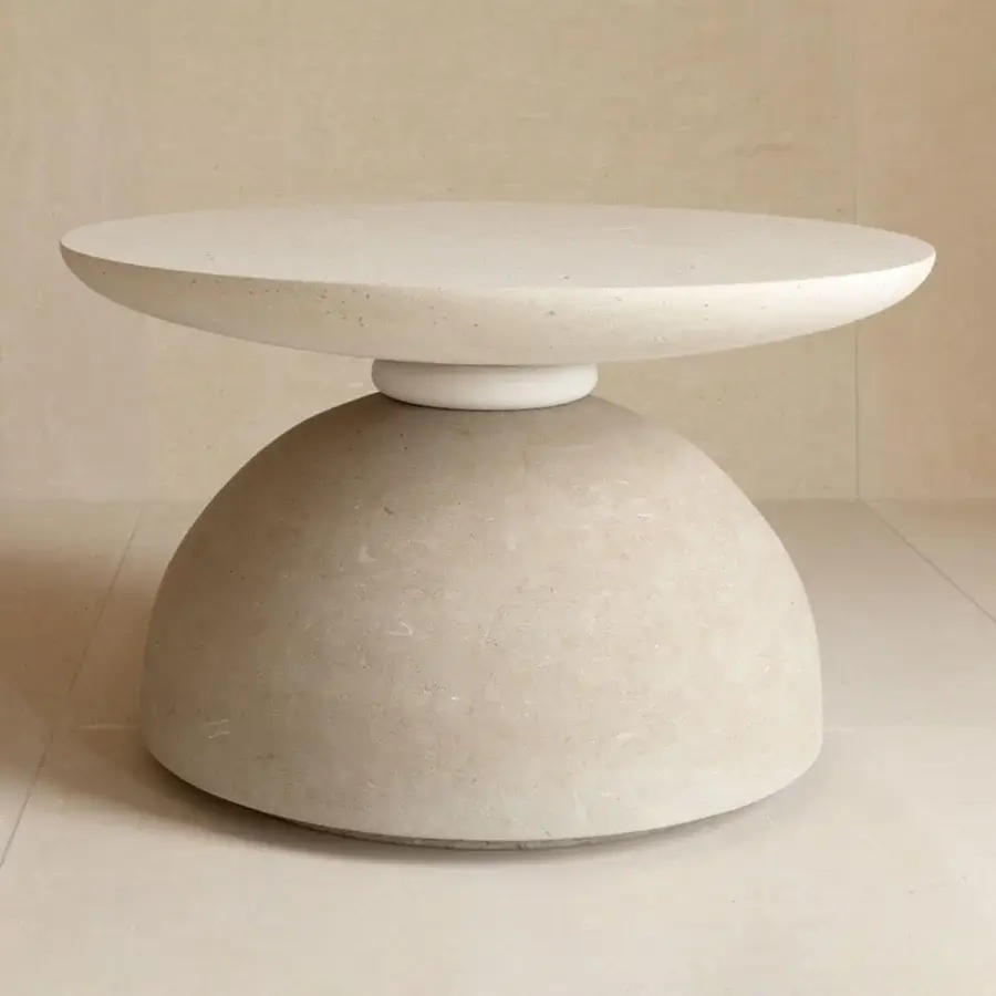 Exquisite Apospersano Pimar stone coffee table in light beige with matte textured finish