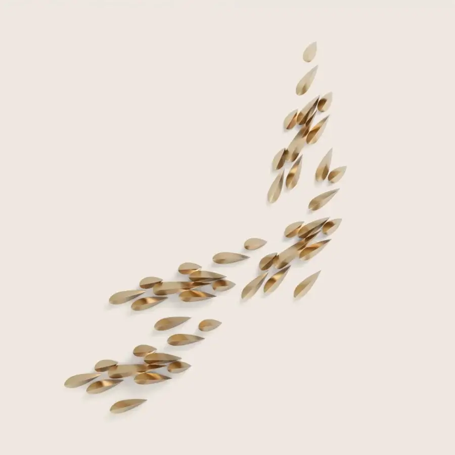 Sophisticated Paolo Castelli Anodine wall lamp in satin gold finish with curved leaf elements