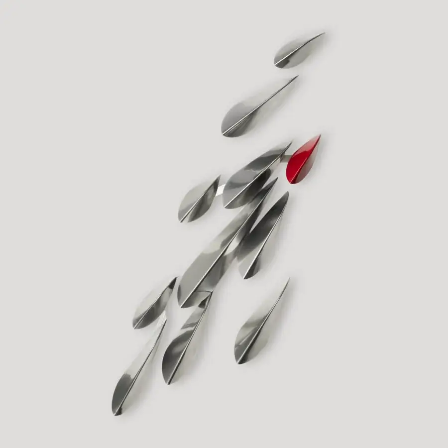 Exquisite Paolo Castelli Anodine Imago wall lamp in handmade steel with metallic silver and high gloss red finish