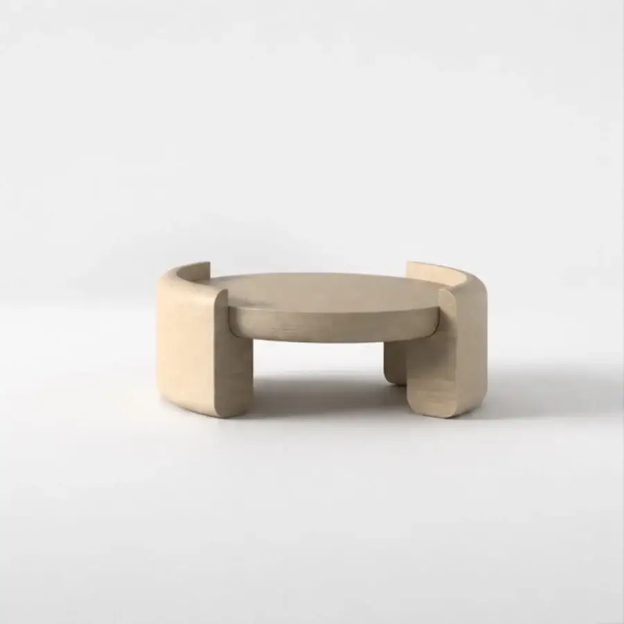 Refined PIMAR Fuente coffee table in natural stone with matte porous finish and neutral beige tone