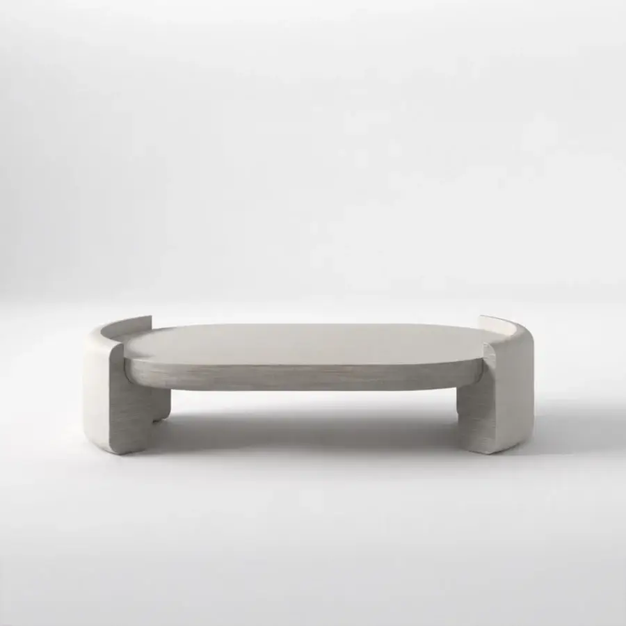 Exquisite Aretai Fuente coffee table in off-white natural stone with matte textured finish