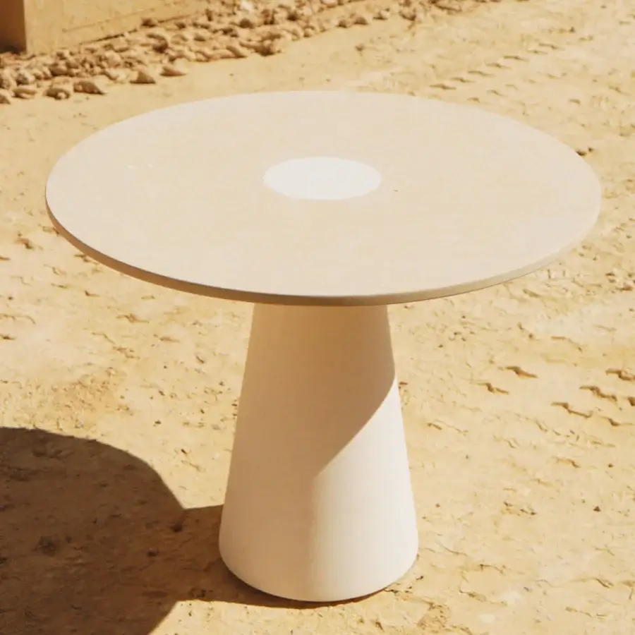 Exquisite PIMAR Centro coffee table crafted from natural stone featuring warm beige and contrasting white tones