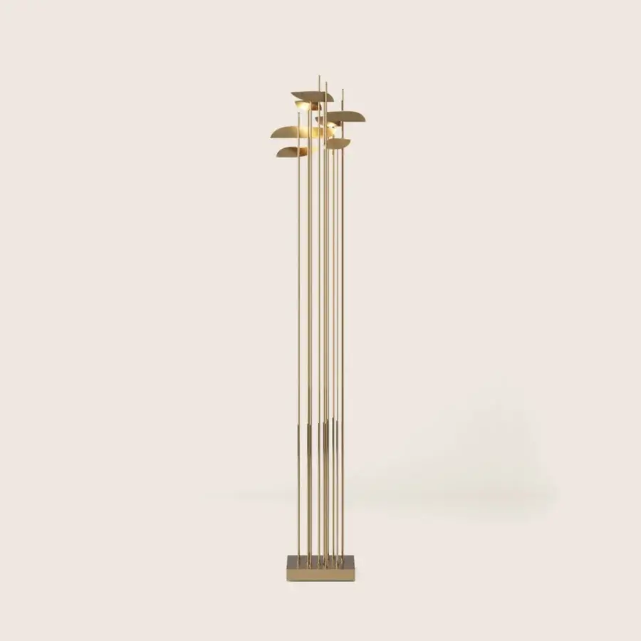 Exquisite Paolo Castelli Anodine floor lamp featuring thirteen polished brass stems with satin matt gold finish