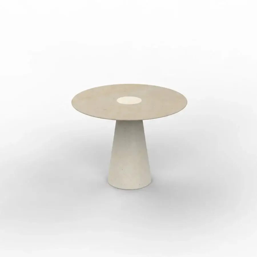 Sophisticated PIMAR Centro coffee table in light beige natural stone with honed surface and conical base