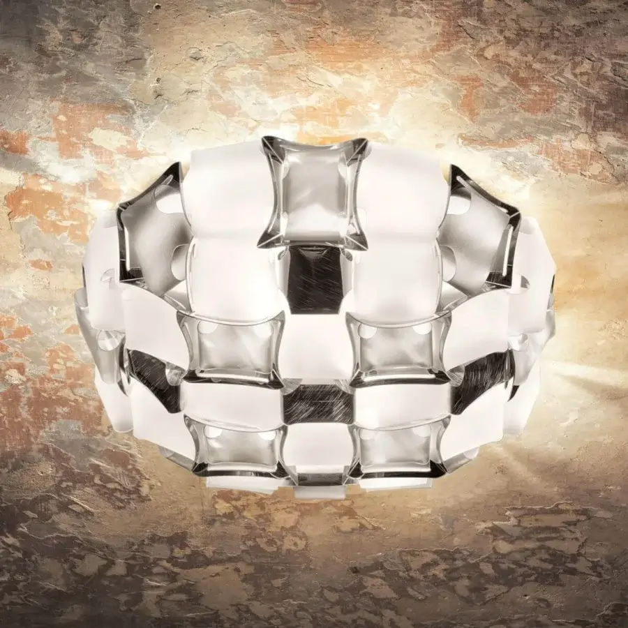 Exceptional Slamp Mida ceiling lamp handcrafted in white Opalflex® and Lentiflex® with brushed metallized accents