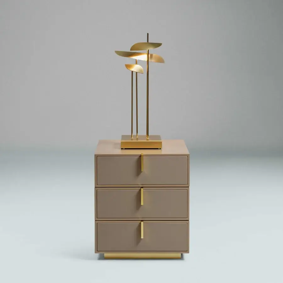Exquisite Paolo Castelli lamp featuring sculptural stems, brass elements, and matt satin gold finish