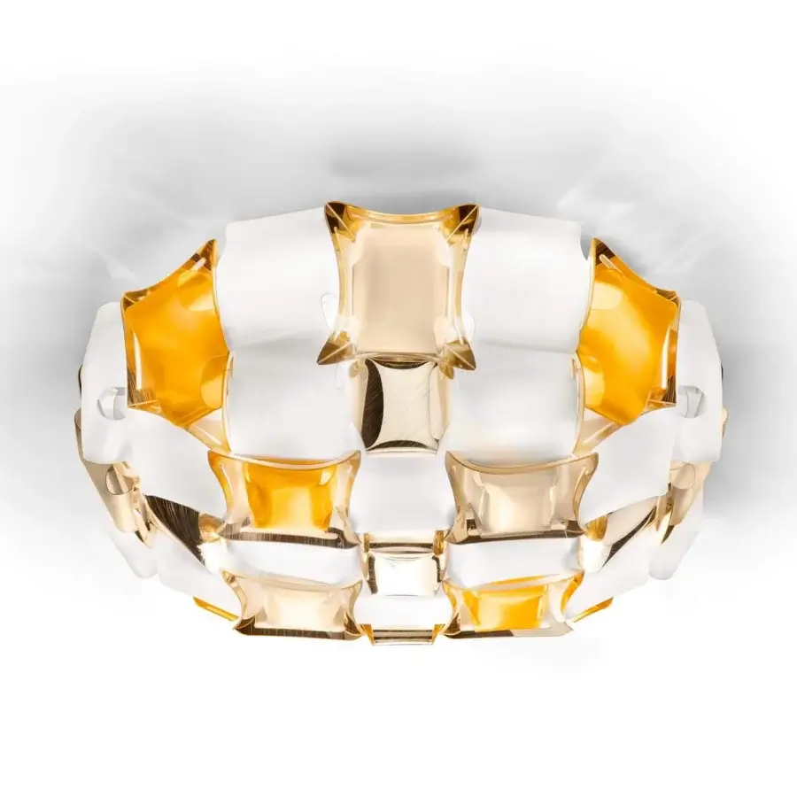 Superior Slamp Mida ceiling lamp handcrafted in white Opalflex® and printed Lentiflex® with polished amber cabochons