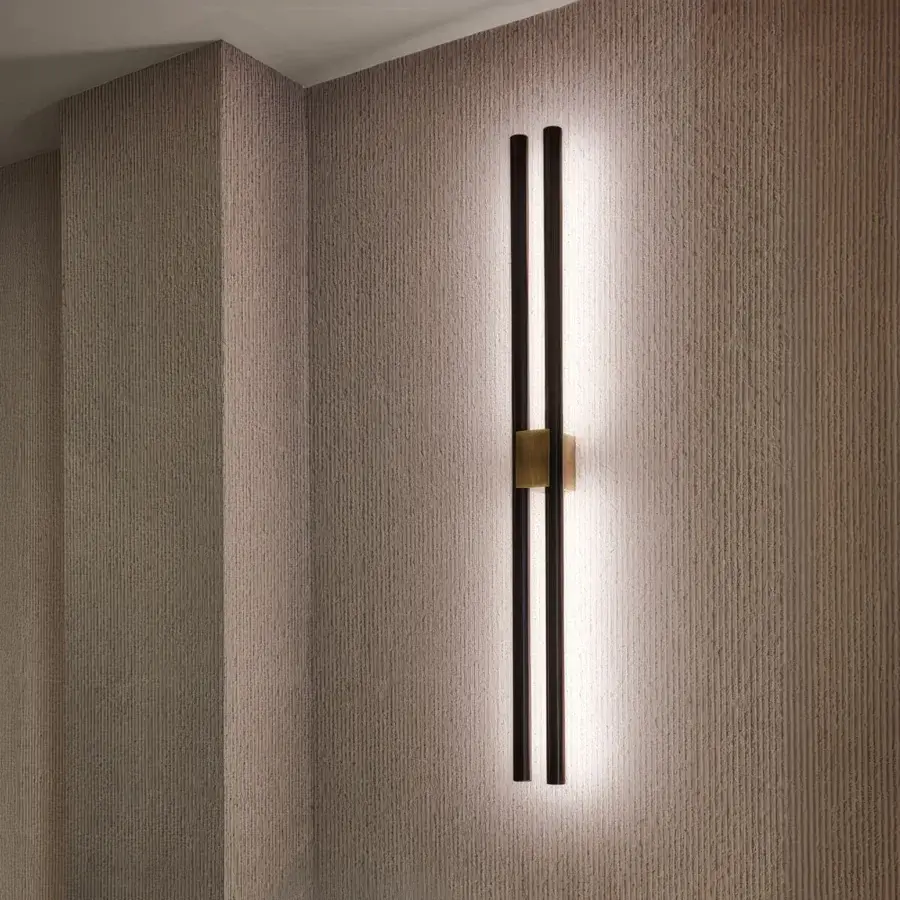 Luxurious Paolo Castelli Fair wall lamp featuring dual tubular metal tracks and white opal polycarbonate diffuser
