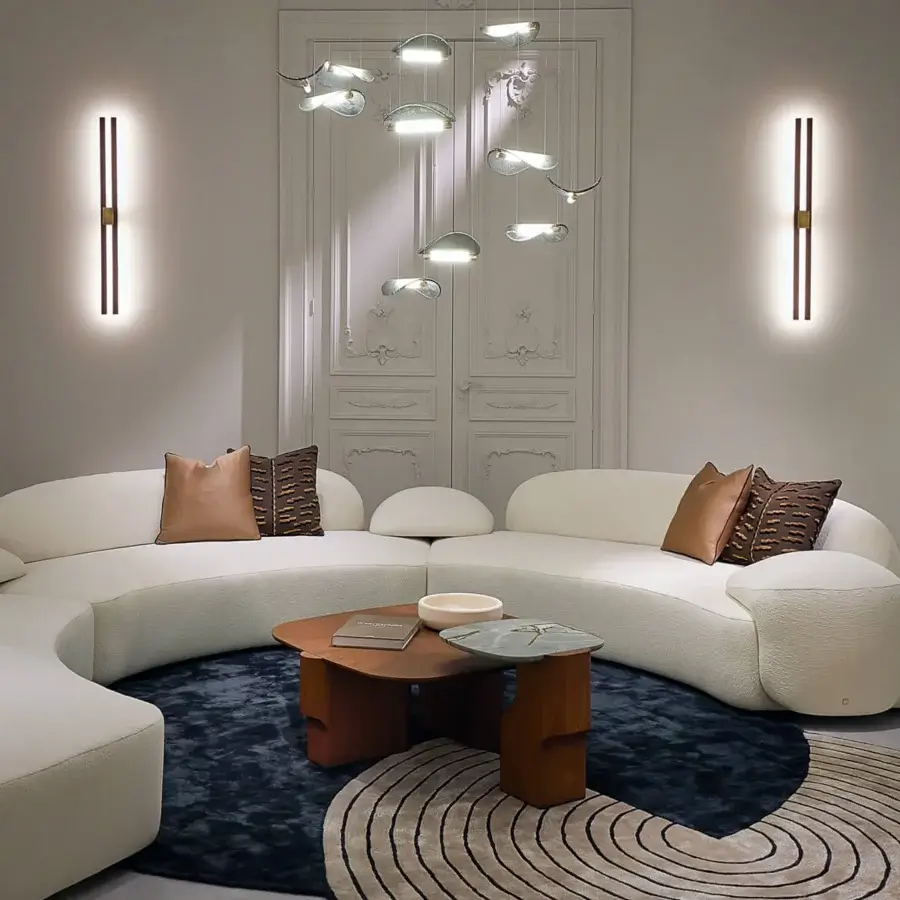 Elegant Paolo Castelli Fair wall lamp with tubular metal tracks, bronze brass structure and white opal diffuser