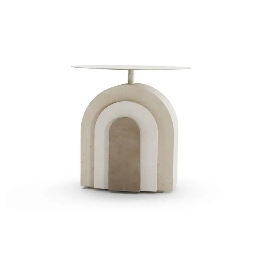 Architectural PIMAR Arco coffee table in beige stone and brass with matte finish