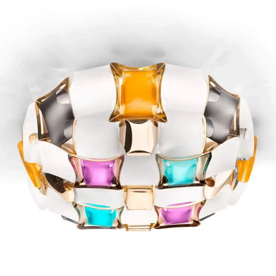 Lavish Slamp Mida ceiling lamp built in white Opalflex® and printed Lentiflex® with brushed metallized gems