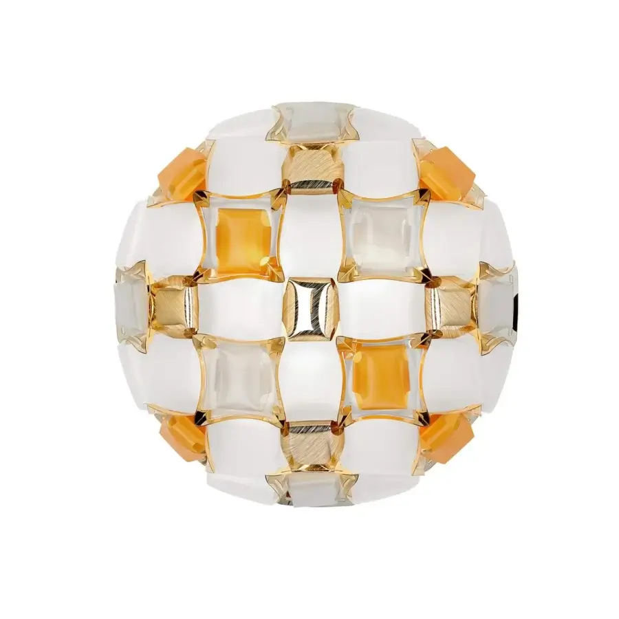 Superior Slamp Mida wall lamp handcrafted in white Opalflex® and printed Lentiflex® with gold-toned connectors