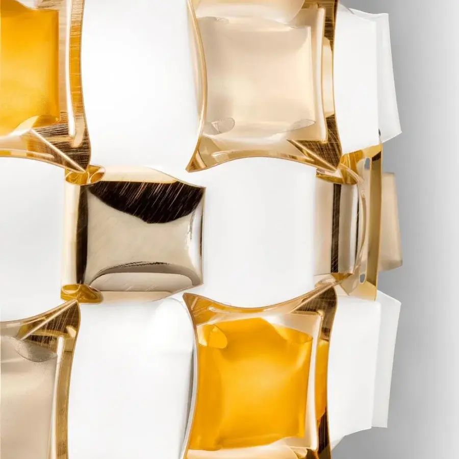 Captivating Slamp Mida wall lamp crafted in printed Lentiflex® and white Opalflex® with polished cabochons in gold and amber hues