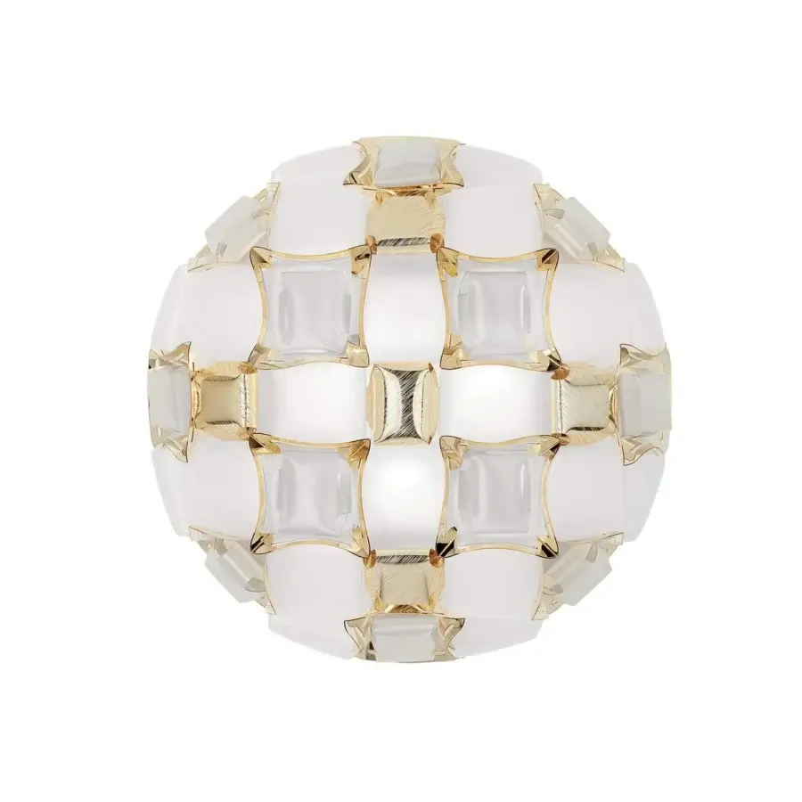 Distinguished Slamp Mida wall lamp crafted in white Opalflex® and printed Lentiflex® with polished, brushed metallized gold-toned gems