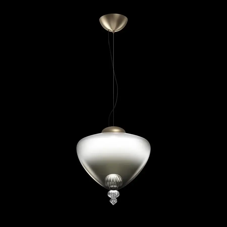 Superior Barovier&Toso Padma suspension lamp with white to silver-gray Murano glass and matte gold metal canopy