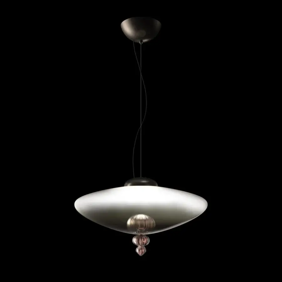 Harmonious Barovier&Toso Padma suspension lamp crafted in Murano glass with a dark metal canopy and bulbous glass elements below