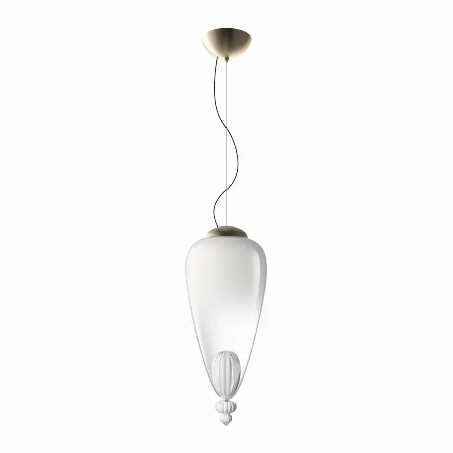 Elegant Barovier&Toso Padma suspension lamp crafted in clear Murano glass with a gold finish and black cord