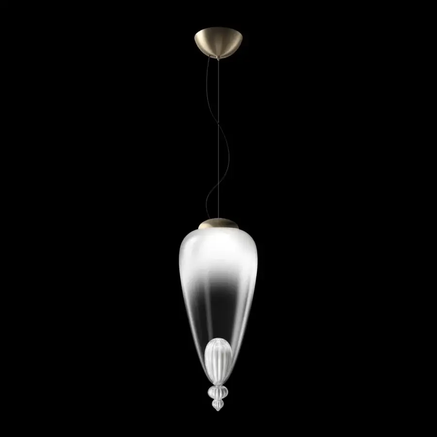 Exceptional Barovier&Toso Padma suspension lamp crafted in opaque to clear Murano glass with a matte metal canopy and ribbed element