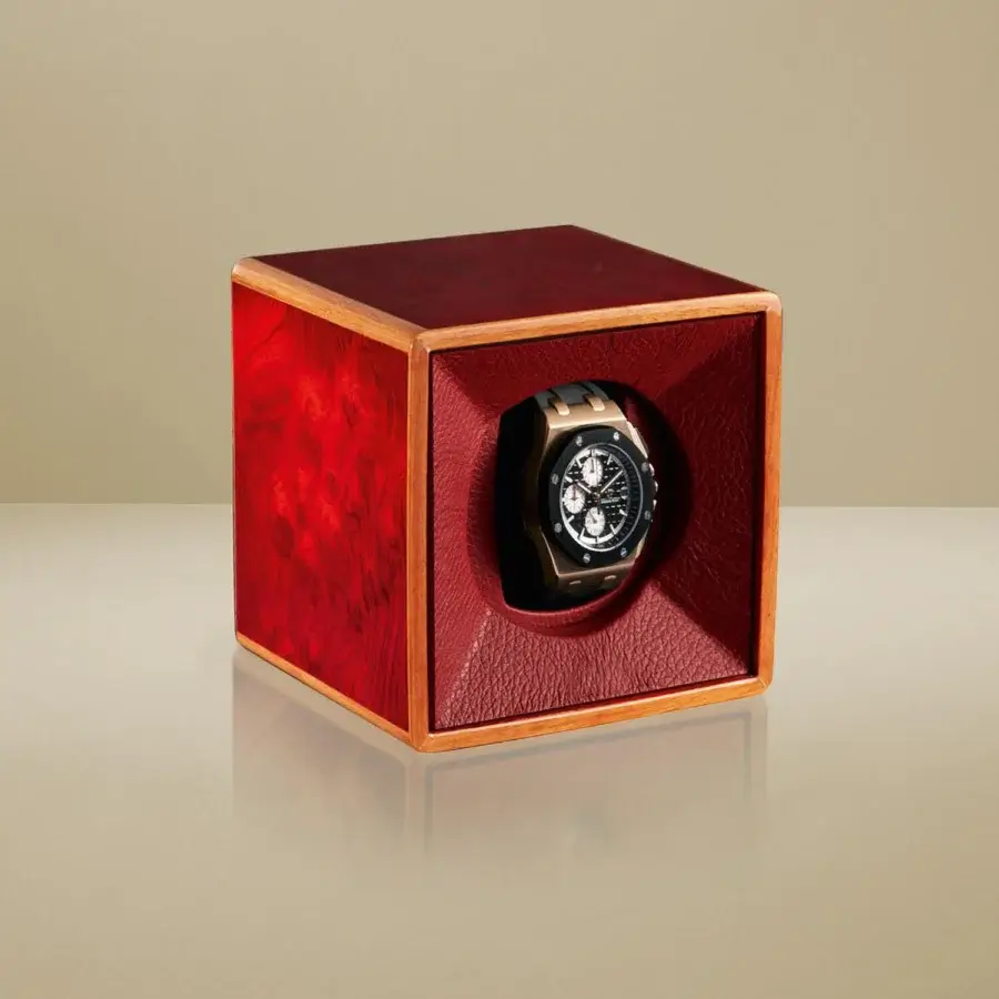 Exquisite Agresti Tempo Unico watch winder accessory in reddish-brown wood with glossy finish