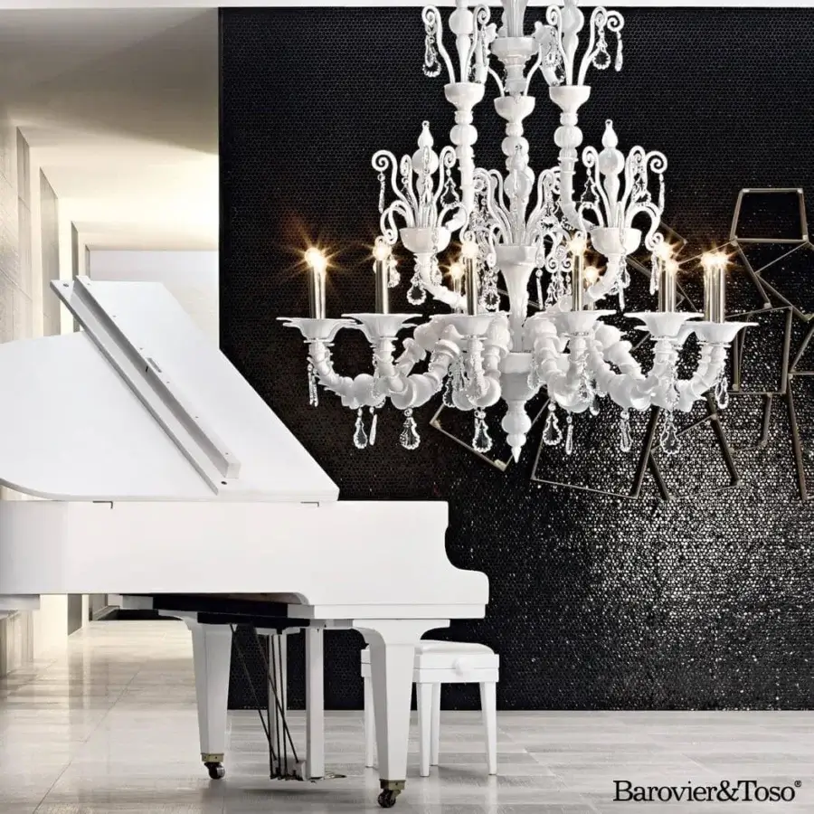 Exquisite Barovier&Toso Taif chandelier crafted in glossy white Murano glass with polished chrome finish