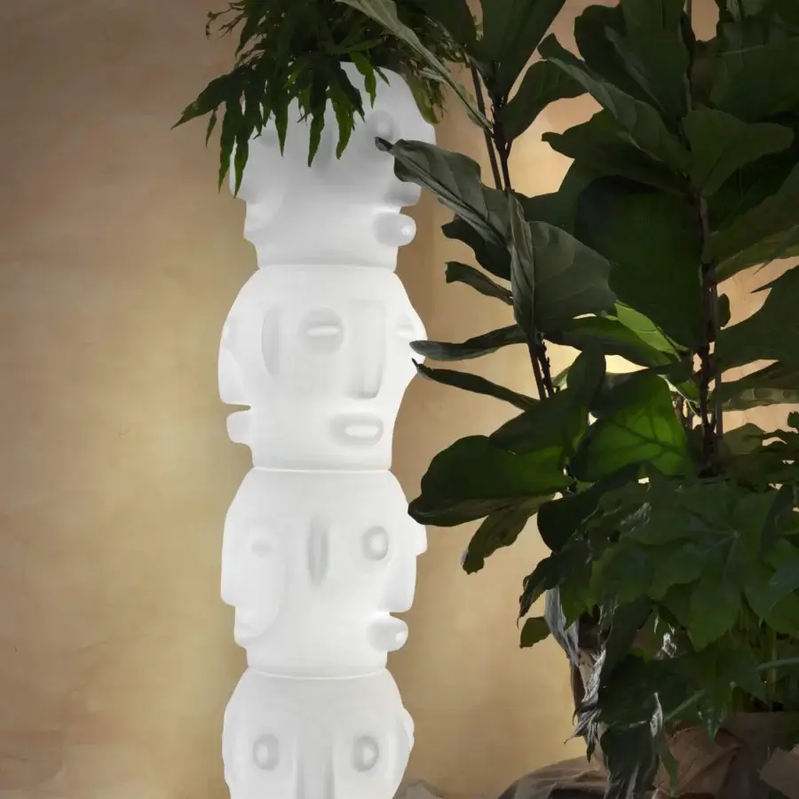 Exquisite Slide Threebù Totem floor lamp in translucent synthetic material with matte white finish
