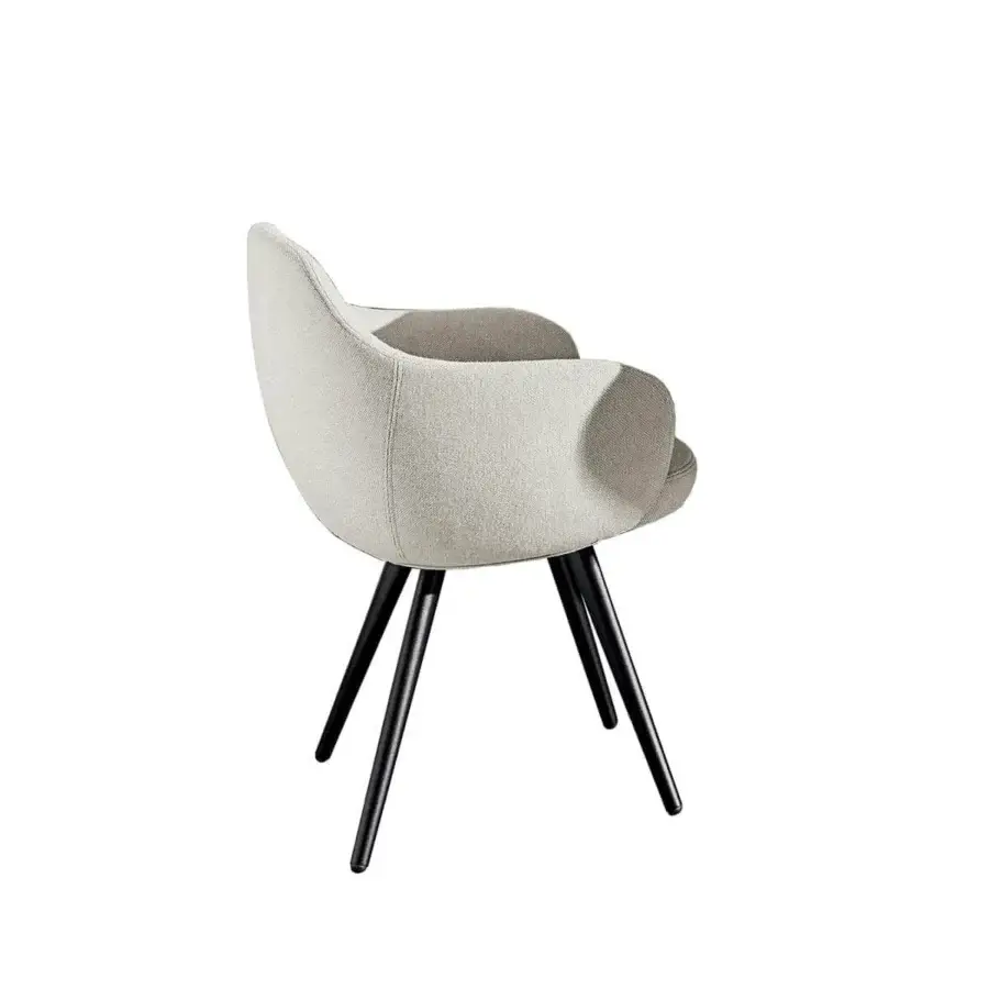 Superior Sovet Italia Cadira armchair with neutral textile upholstery and lacquered dark metal legs