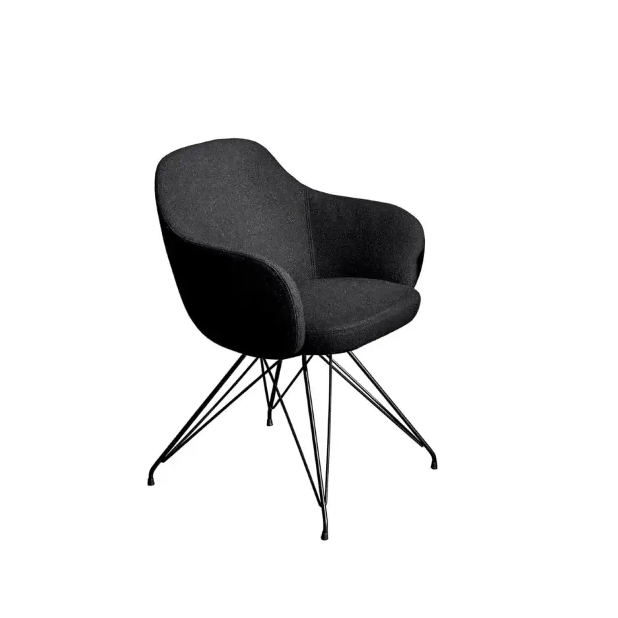 Refined Sovet Italia Cadira armchair with lacquered metal base and textured dark gray fabric upholstery