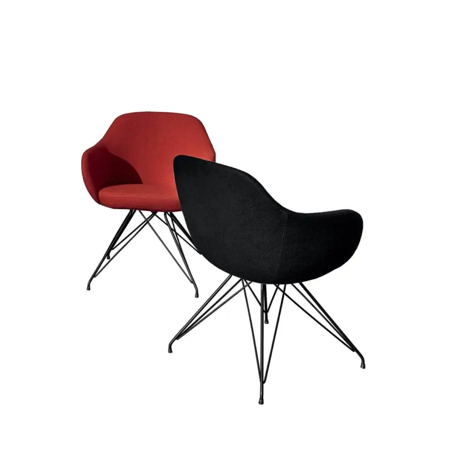 Elegant Sovet Italia Cadira armchair with black upholstery and lacquered metal wire base