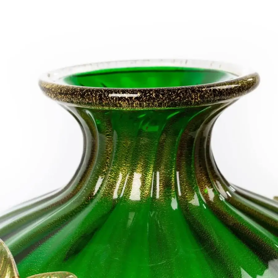 1295 Murano Venezia Table Lamp - Emerald Green & 24k Gold Leaf with Flowers #10