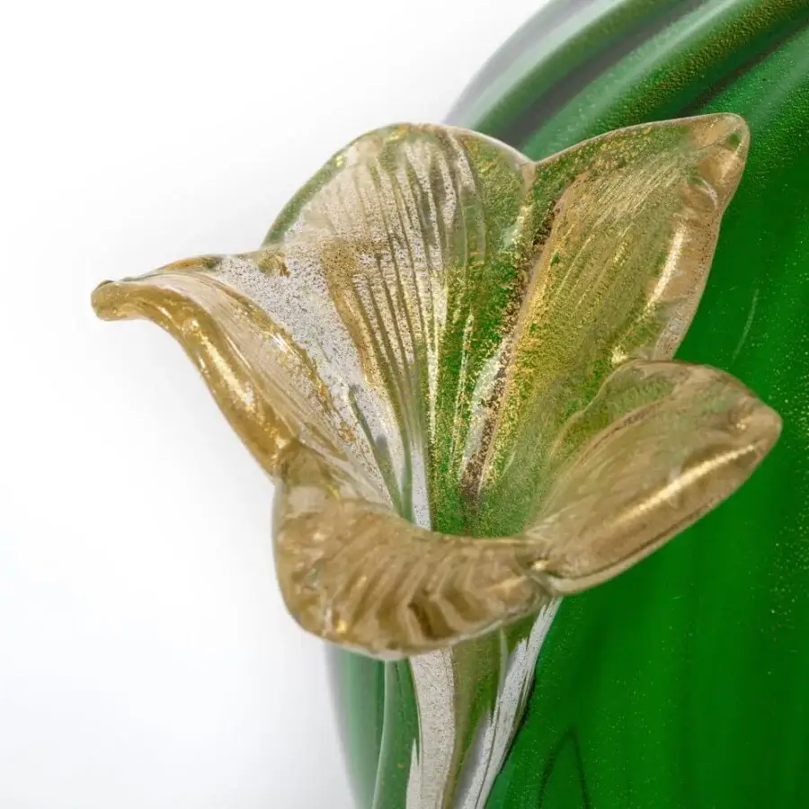 1295 Murano Venezia Table Lamp - Emerald Green & 24k Gold Leaf with Flowers #12