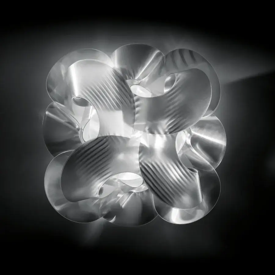 Distinguished Slamp Fabula ceiling lamp crafted in iridescent Lentiflex® with an organic rounded form and captivating light interplay