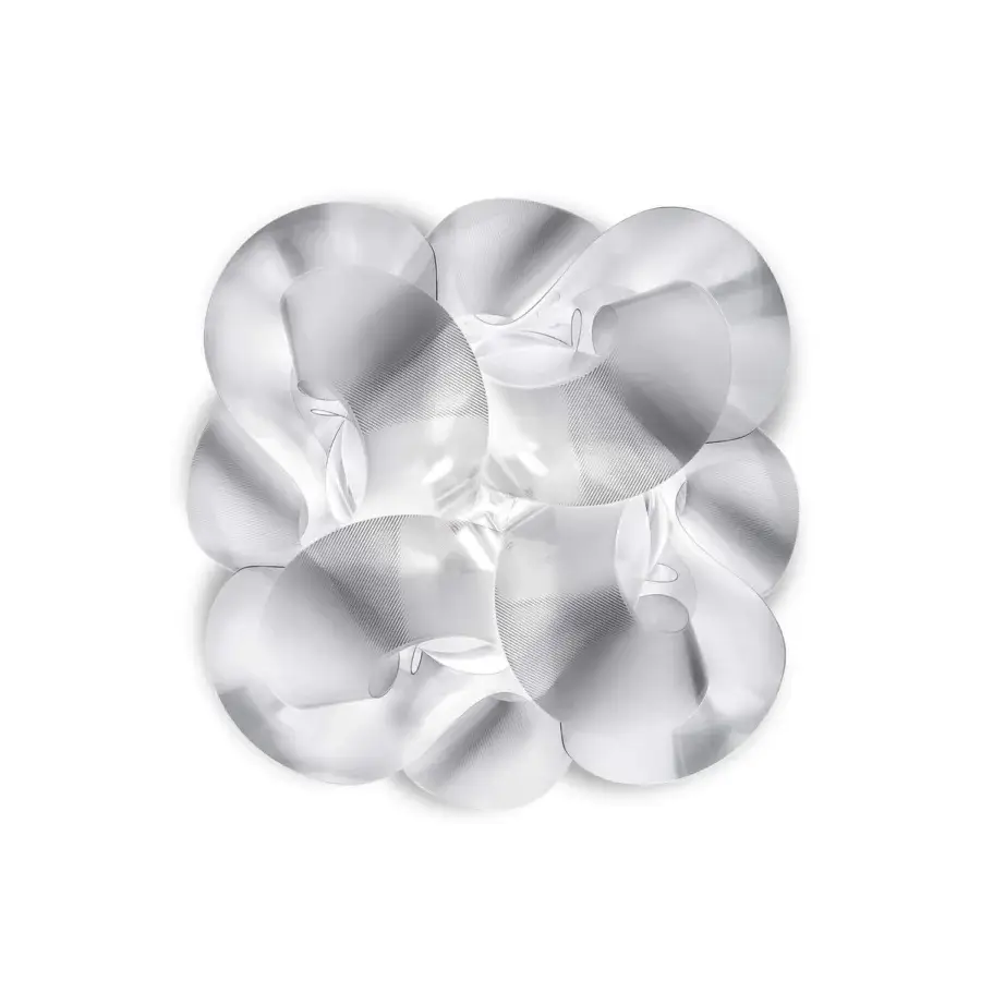 Elegant Slamp Fabula ceiling/wall lamp with a clustered organic form handcrafted in iridescent Lentiflex® and translucent white discs