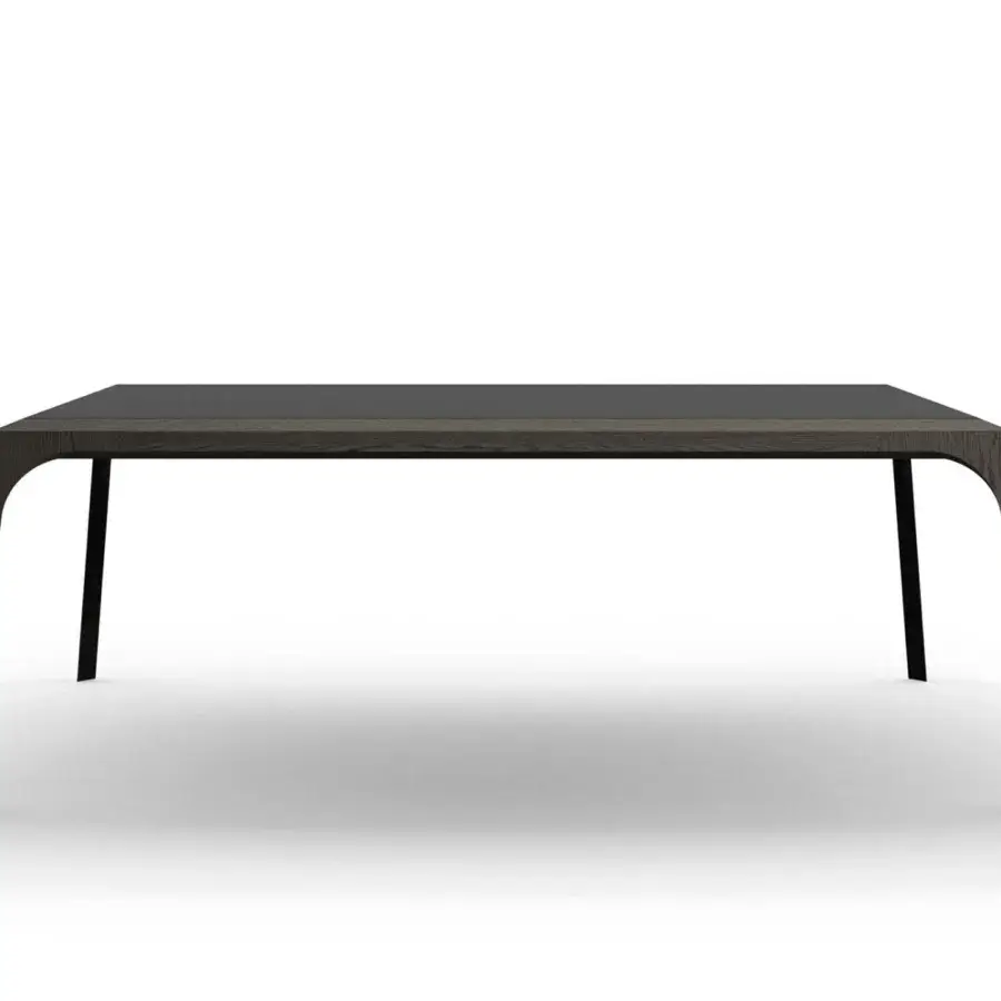 Elegant Presotto Relevè table crafted in dark oak with subtly curved legs bringing a contemporary Italian aesthetic