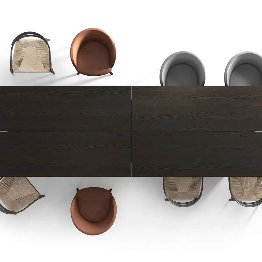 Exclusive Presotto Diadro table with a dark brown matte wooden top and parallel metal legs built with a crossbar