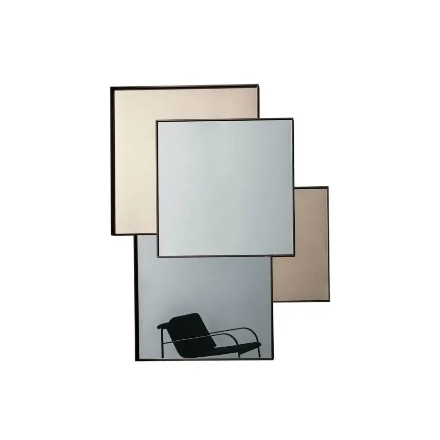 Exceptional Sovet Italia Combi mirror with a lacquered aluminum frame, displaying silver, beige, light gray, and reflective square mirrors in an asymmetrical arrangement