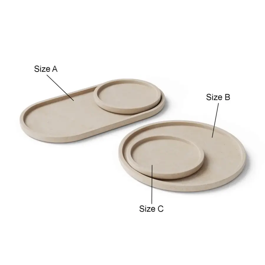 Elegant Pimar Messapo decorative accessory tray set in neutral beige and off-white natural stone with matte textured finish