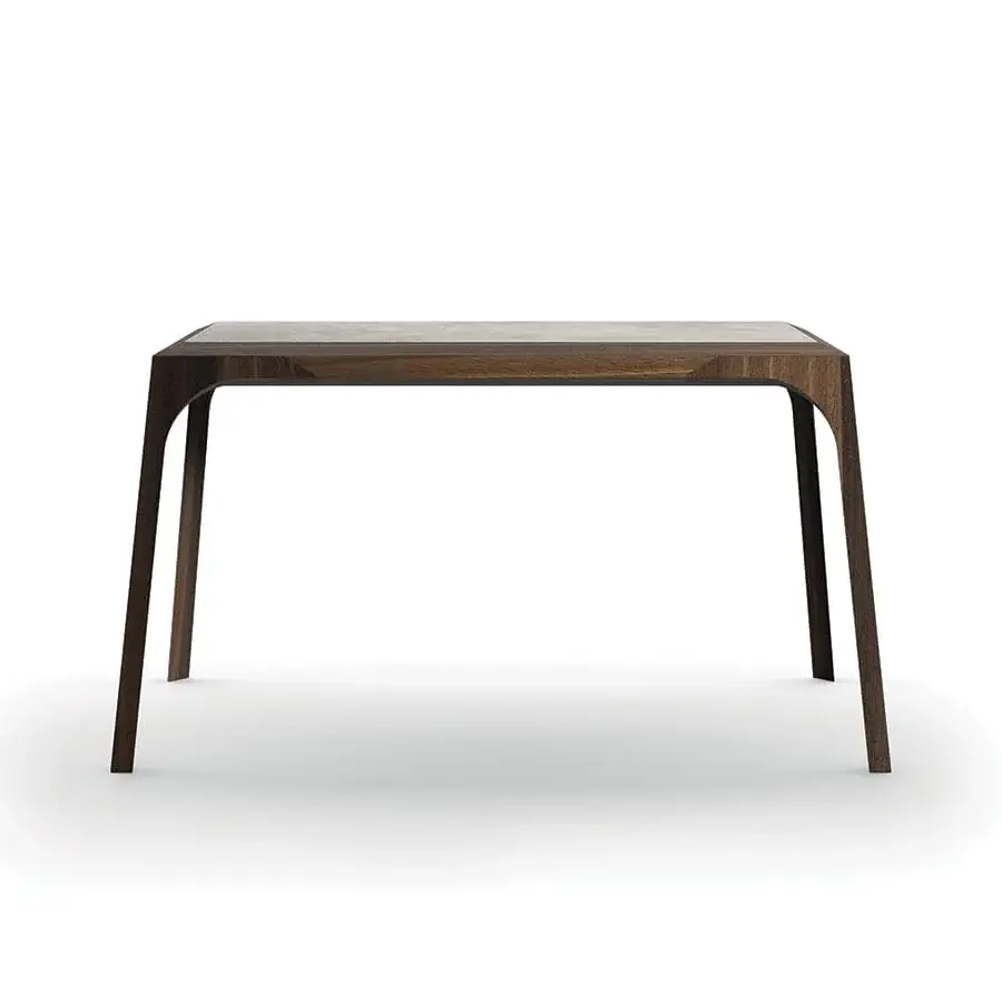Elegant Presotto Relevè desk with dark brown wood veneer and natural timber, exhibiting a smooth, contemporary finish