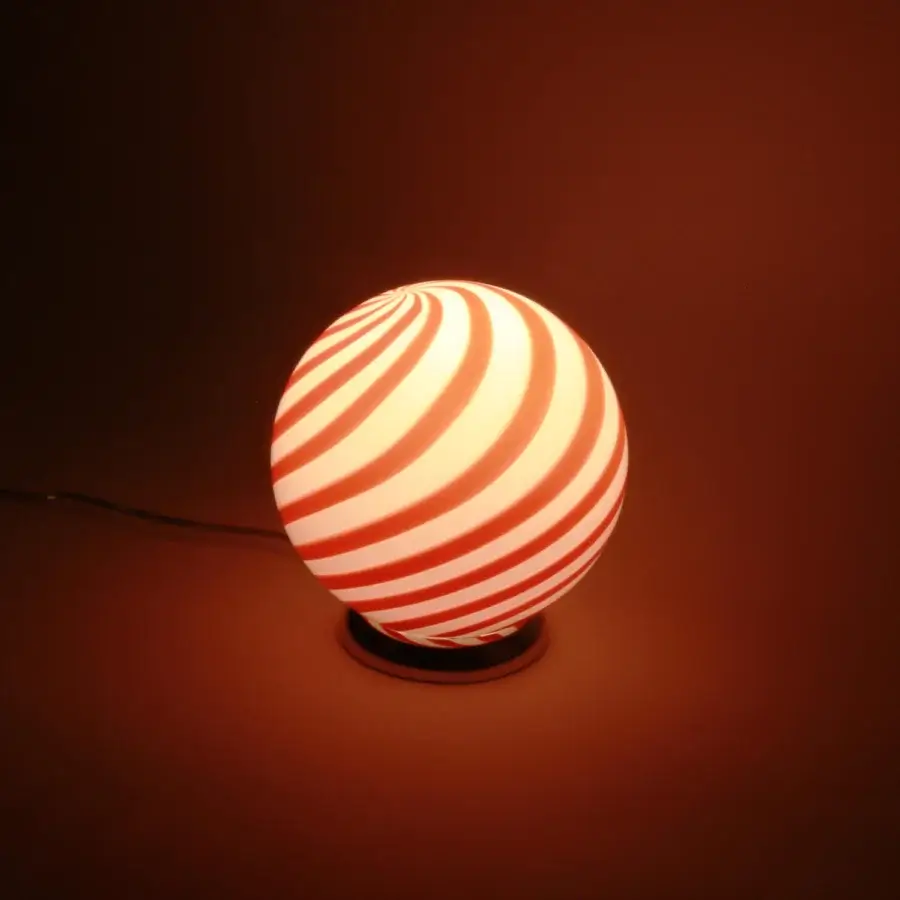 1295 Murano Candy Table Lamp - Red & White #3