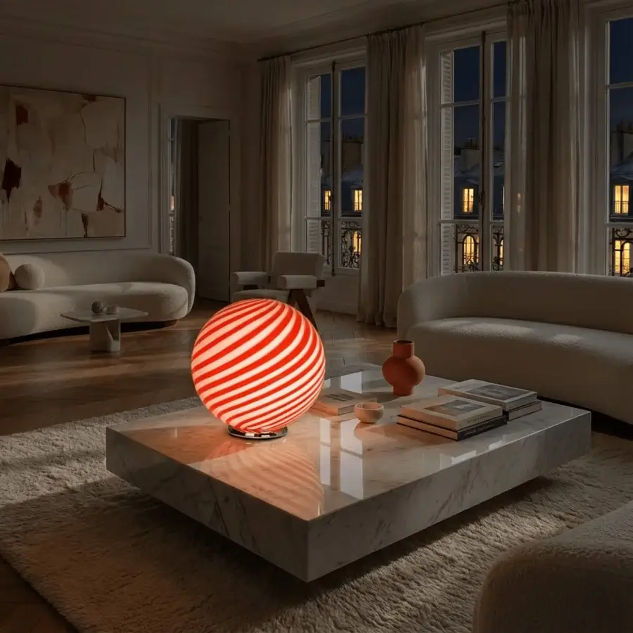 1295 Murano Candy Table Lamp - Red & White #7