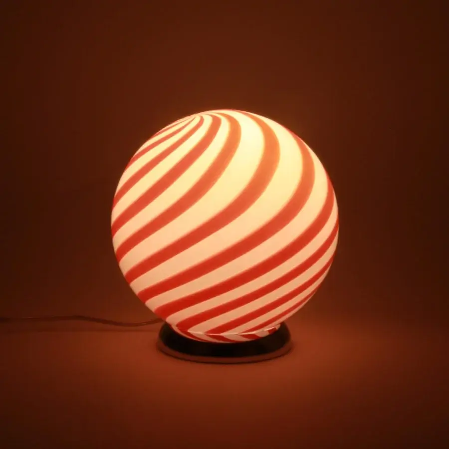 1295 Murano Candy Table Lamp - Red & White #2